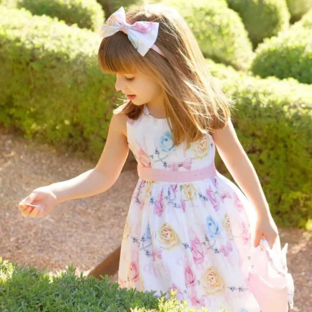 Balloon Chic Rose Print Sleeveless Cotton Dress - size 2